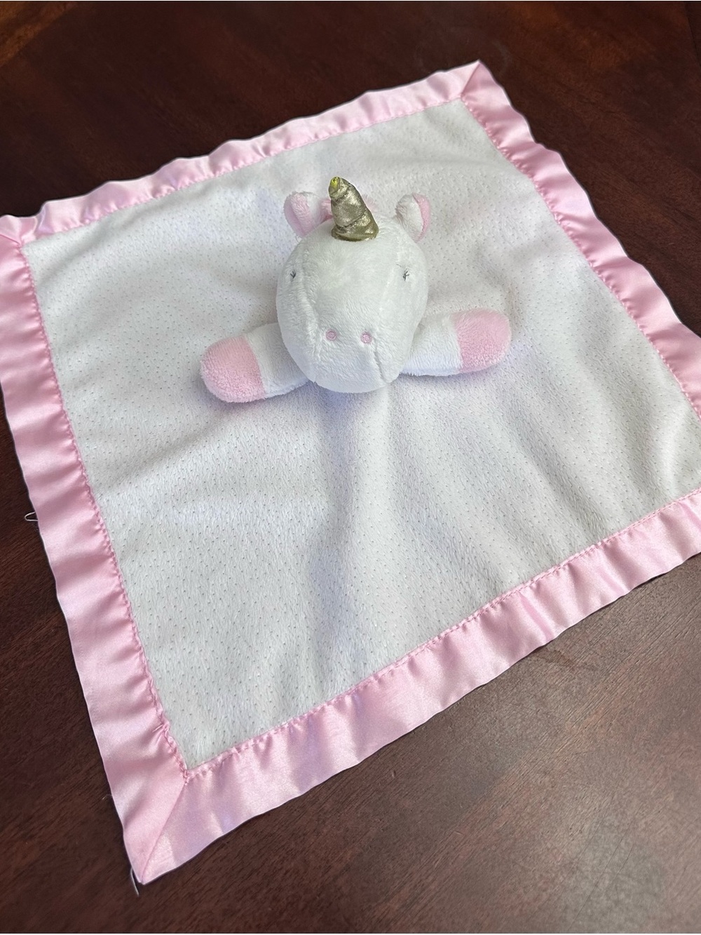 Cloud Island Pink and White Unicorn Security Blanket Lovey with Satin Trim